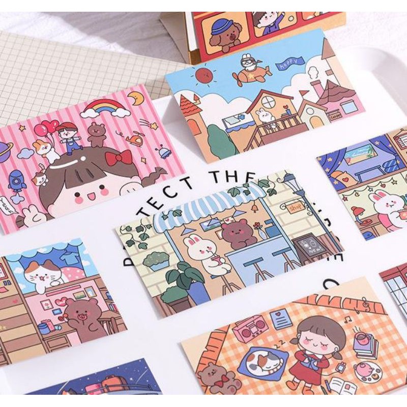 Tranh dán tường hoạt hình siêu cute - Ảnh Cards thẻ sắc màu phong cách Hàn Quốc trang trí phòng cực xinh giá rẻ