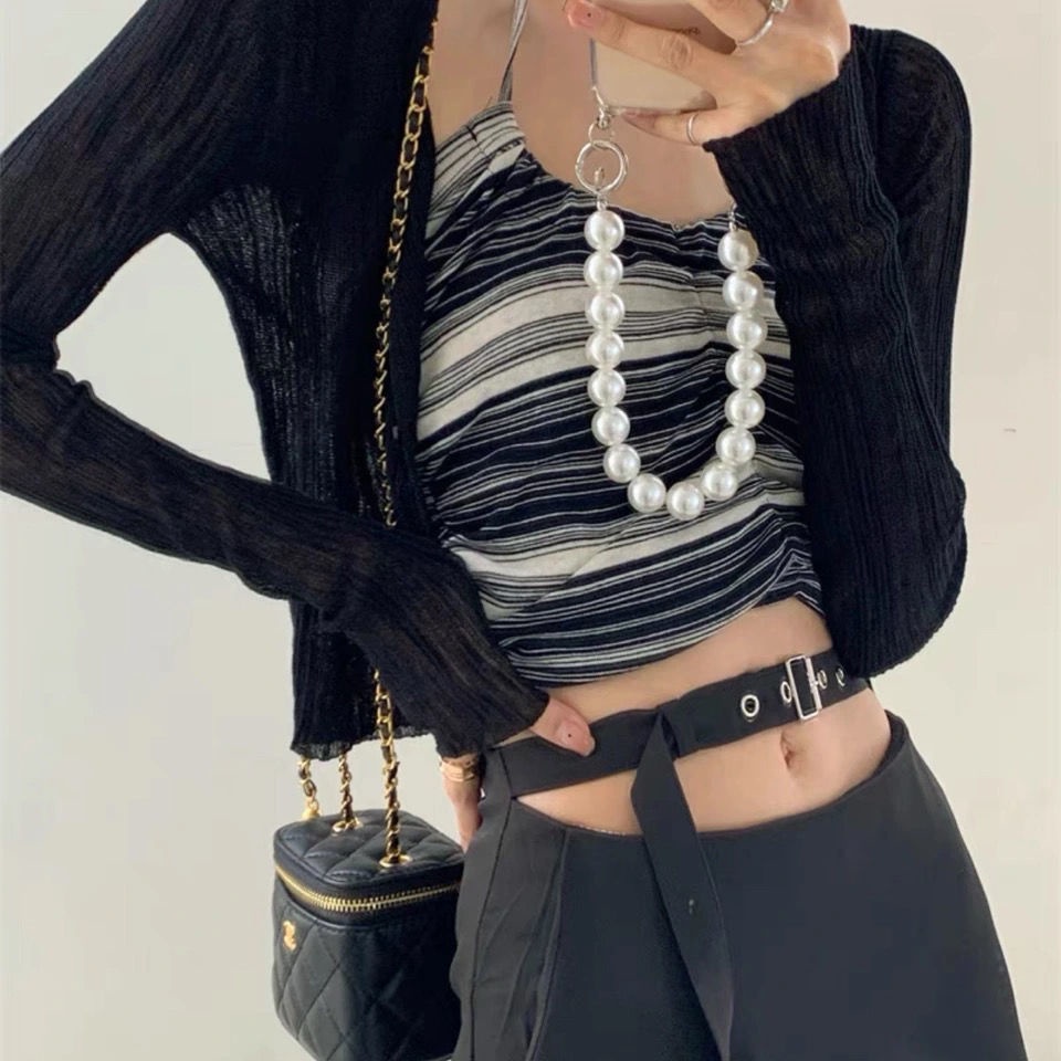 Áo Khoác cardigan Dệt Kim Mỏng Tay Dài Cổ Chữ v Chống Nắng Thời Trang Mùa Hè Cho Nữ