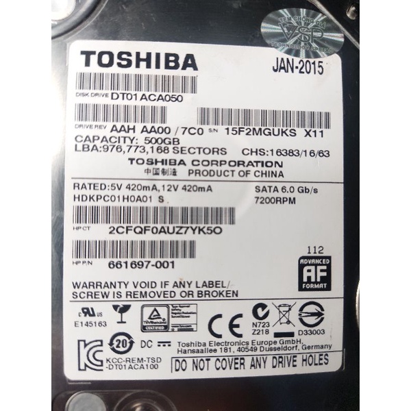 Ổ cứng TOSHIBA hdd  500gb . tốc độ đọc cao 7200rpm | BigBuy360 - bigbuy360.vn