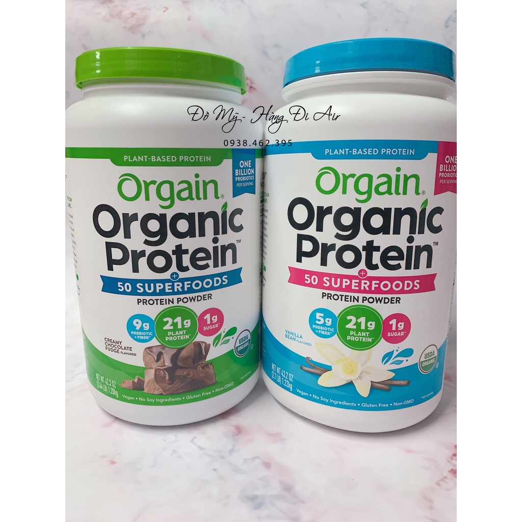 (Hộp Đựng) Bột Orgain Organic Protein hương Sôcola 1.20kg, Vani 1.22kg