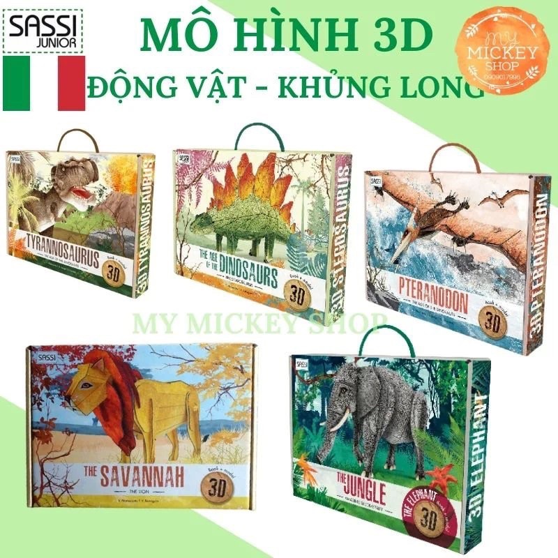 Bộ mô hình 3D chính hãng Sassi 5 mẫu chủ đề động vật - khủng long cho bé từ 7 8 9 tuổi My Mickey Shop