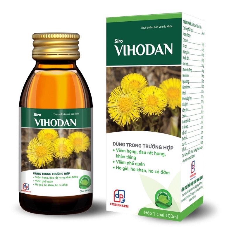 VIHODAN giảm ho, đau rát họng, khản tiếng, viêm phế quản sản phẩm của công ty dược phẩm TW3( Chai 100ml)