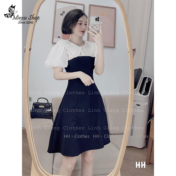 Váy Thiết Kế VNXK Cổ Ren Siêu Xinh, Đầm Công Sở Tay Bồng Dáng Xoè Cao Cấp Sang Trọng Minxu Shop mã VAY02
