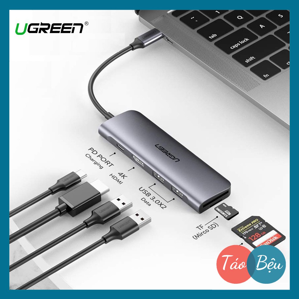 [Mã ELHACE giảm 4% đơn 300K] Cổng Chuyển Đổi USB-C Sang HDMI + USB 3.0x2 + SD-TF + PD Ugreen (70411)