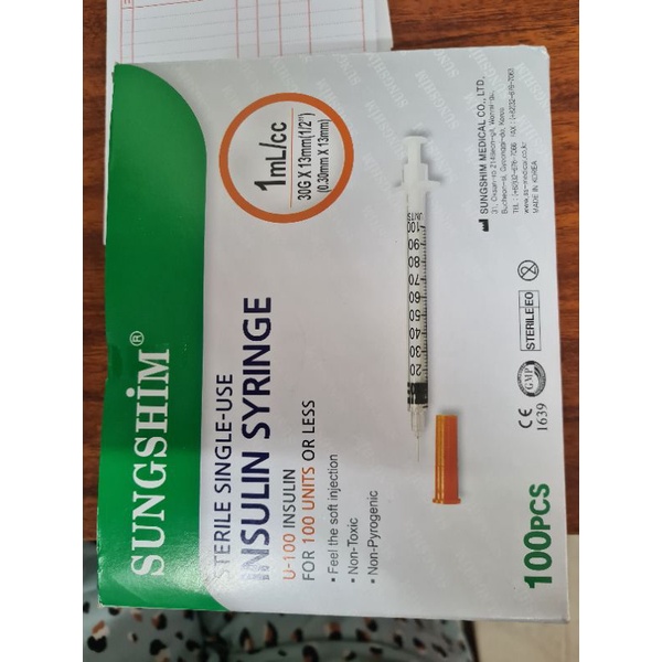 Bơm tiêm tiểu đường nắp cam 1ml