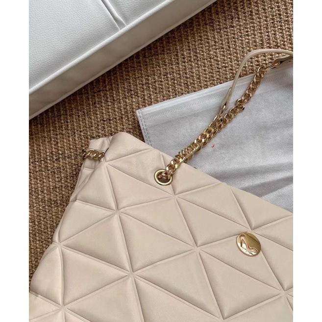 TNS-Túi tote công sở vừa laptop chần ô siêu đẹp Luxio xuất Âu - màu đen nâu và kem classic