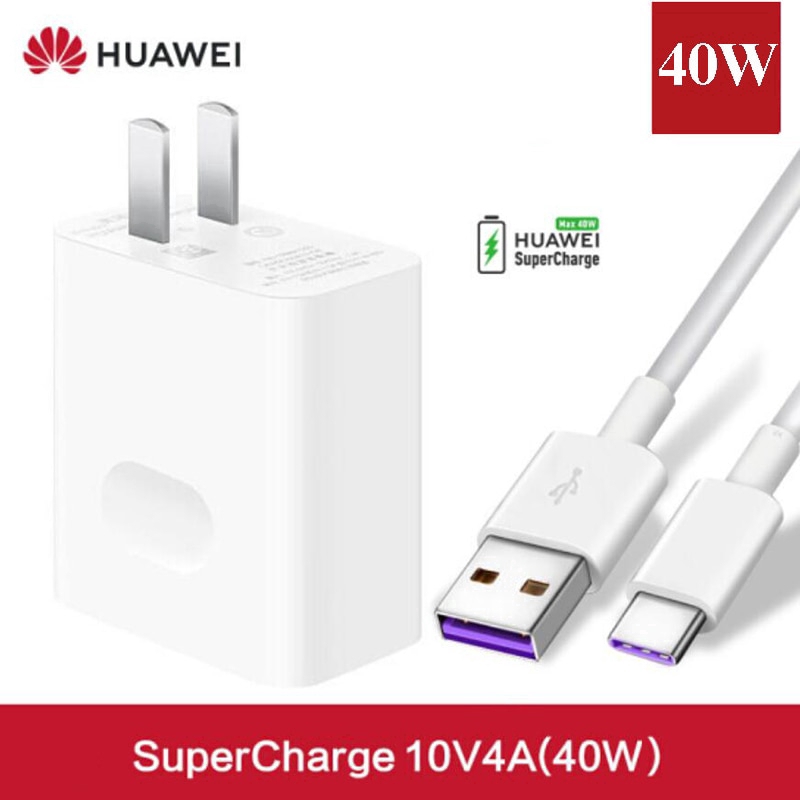 Original Super charge Quick 3.0 Fast Charger 10V 4A 40W Adapter 5A Type C Cable for Huawei P20 P30