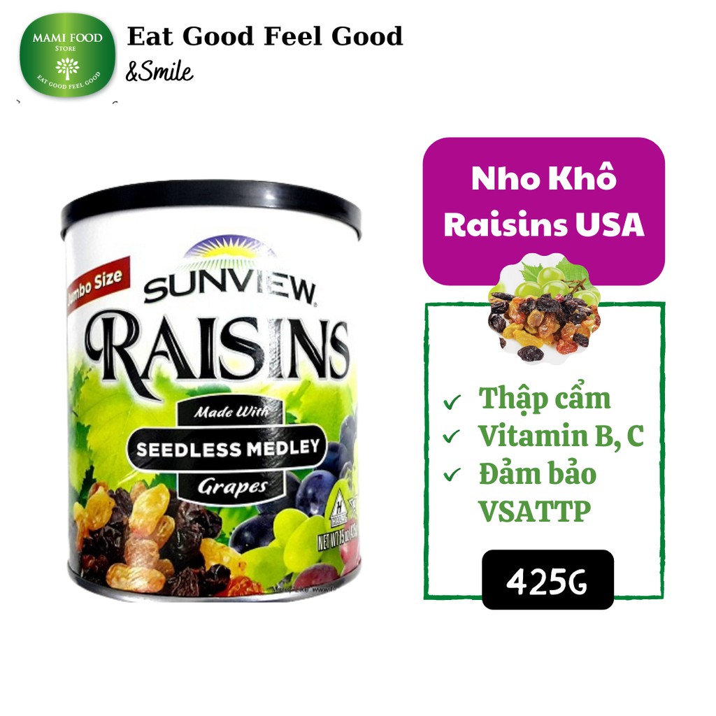 [ CHÍNH HÃNG ] Nho khô mỹ Sunview Raisins 425gr