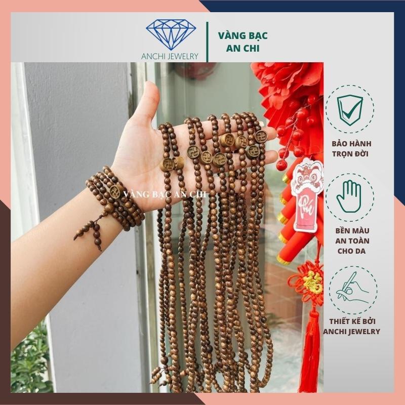 Vòng tay trầm hương 108 hạt nhỏ 6mm mix chữ vạn cho nữ,  Anchi jewelry