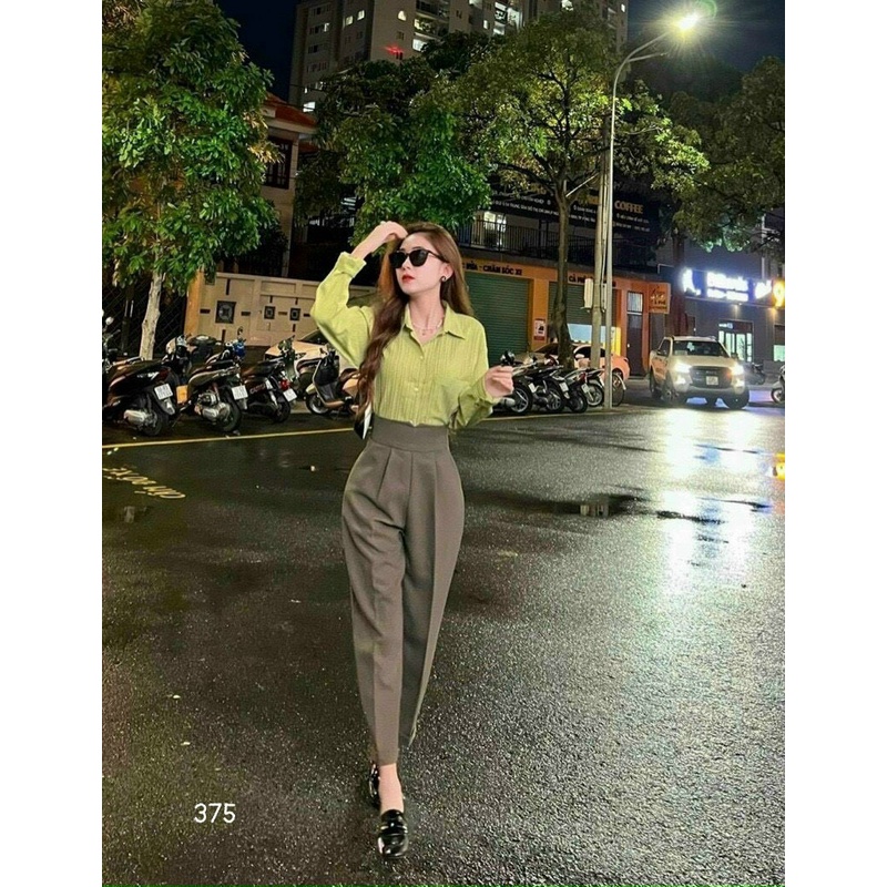 Quần ống rộng suông nữ lưng cao khóa trước 1 khuy vải tuyết mưa ( KHÓA TRƯỚC )