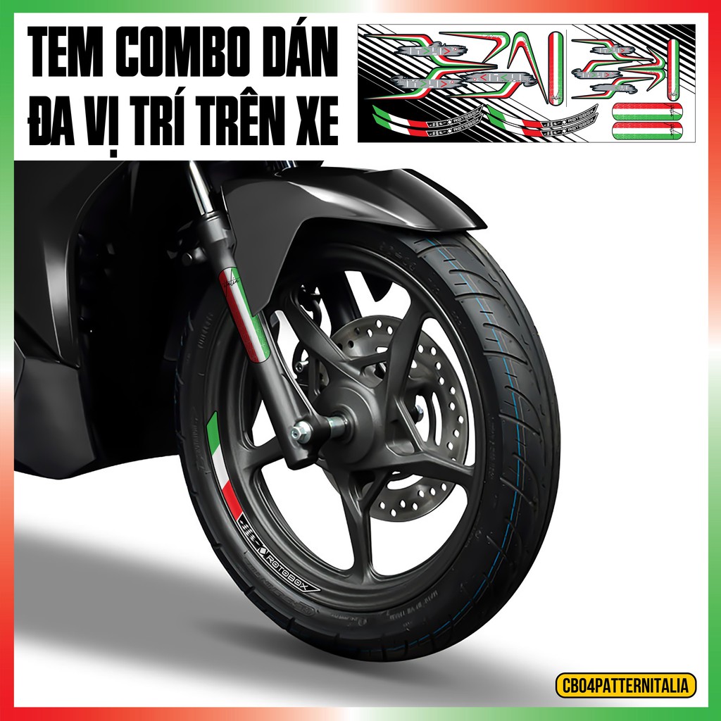 Tem Xe Máy Italia Partent Dán Đa Vị Trí Trên Xe | 2CBPATENITALIA | Chất Liêu PVC 5 Lớp Chống Nước, Chống Thấm