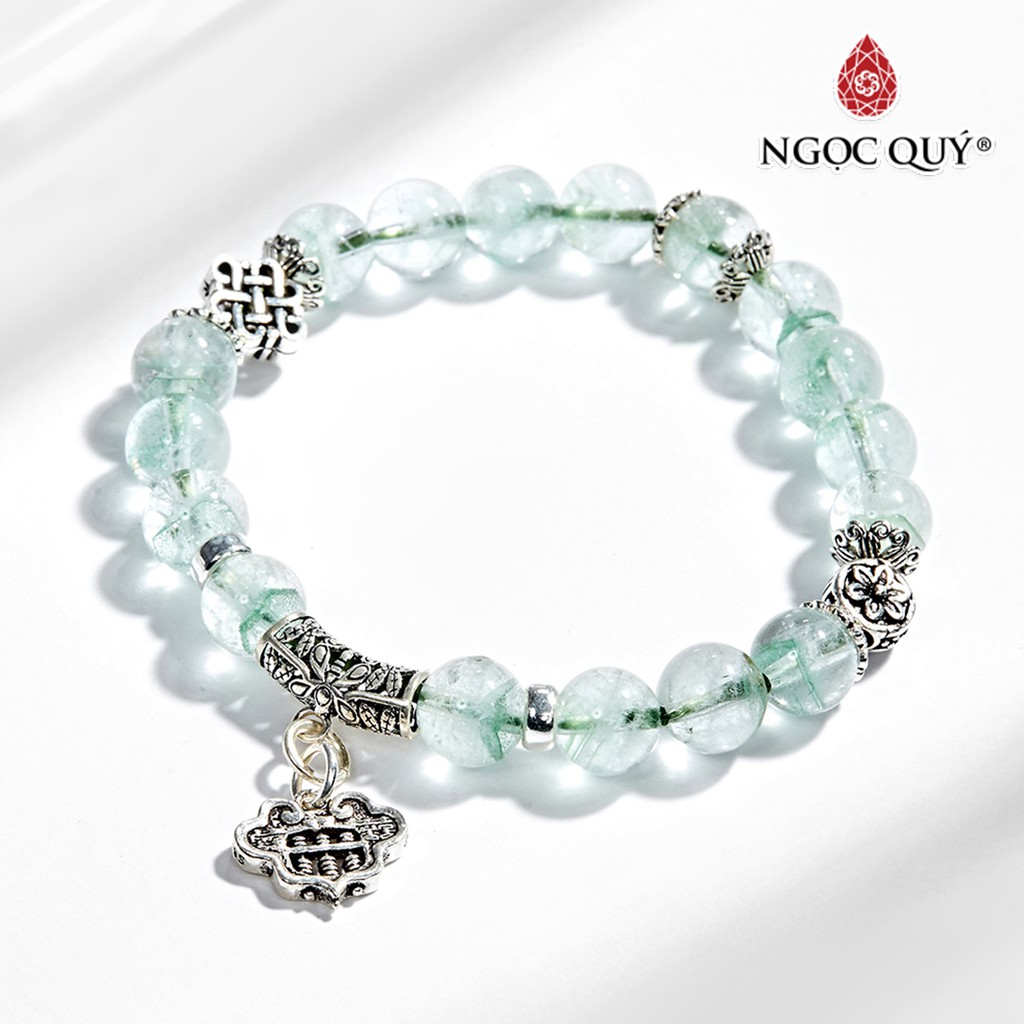Vòng tay TA ưu linh xanh phối charm bạc hạt 8mm - Ngọc Quý