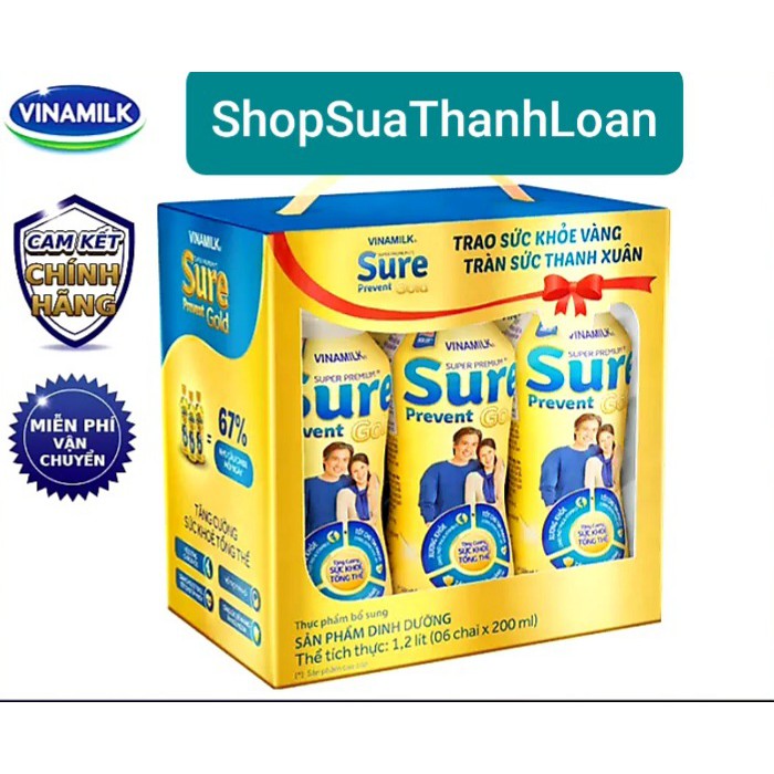 [HSD T6-2022] Lốc 6 chai Sữa Bột Pha Sẵn SURE PREVENT GOLD 200ml