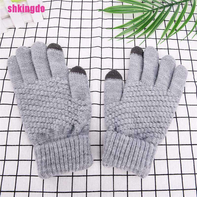Găng tay len dệt kim giữ ấm mùa đông có thể dùng màn hình cảm ứng