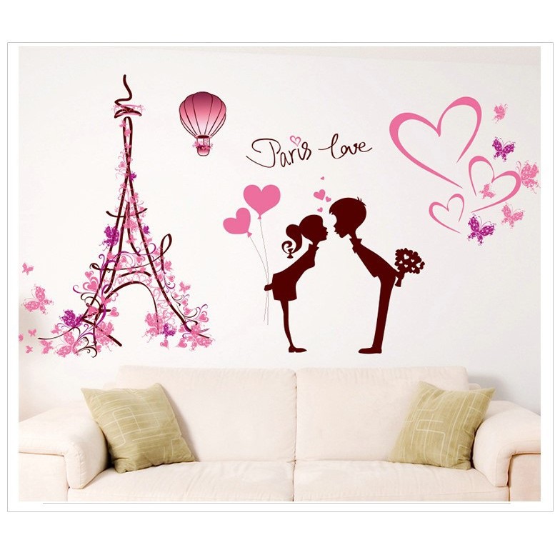 Decal dán tường tình yêu ⚡ FREESHIP ⚡ Paris 3 dán trang trí phòng cưới, phòng ngủ Decal AmyShop tại HCM