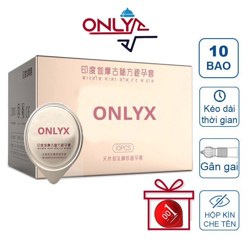 Bao Cao Su Gai ONLYX 001 Ấn Độ Hồng Bao Cao Su Siêu Mỏng Nhiều Gel Bôi Trơn Hộp 10 BCS