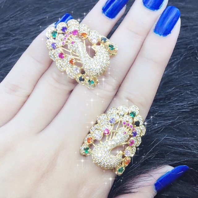 Nhẫn xi vàng con công cao cấp Ab93 