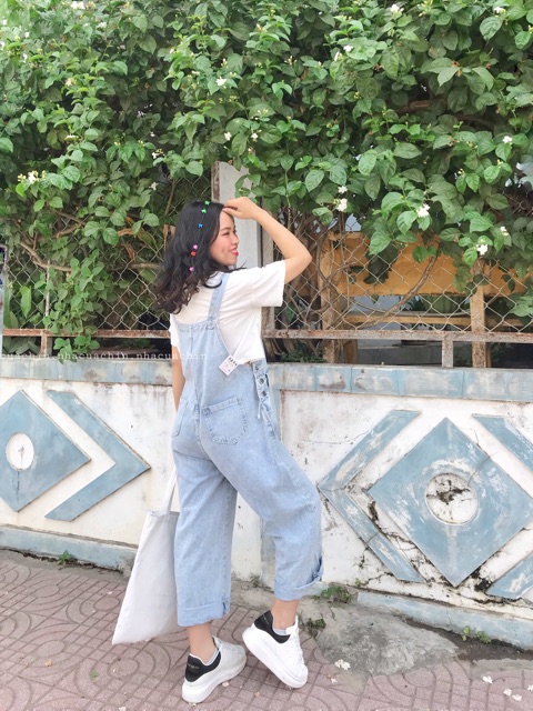[Hàng quảng châu]yếm jean nút gài ống suông.