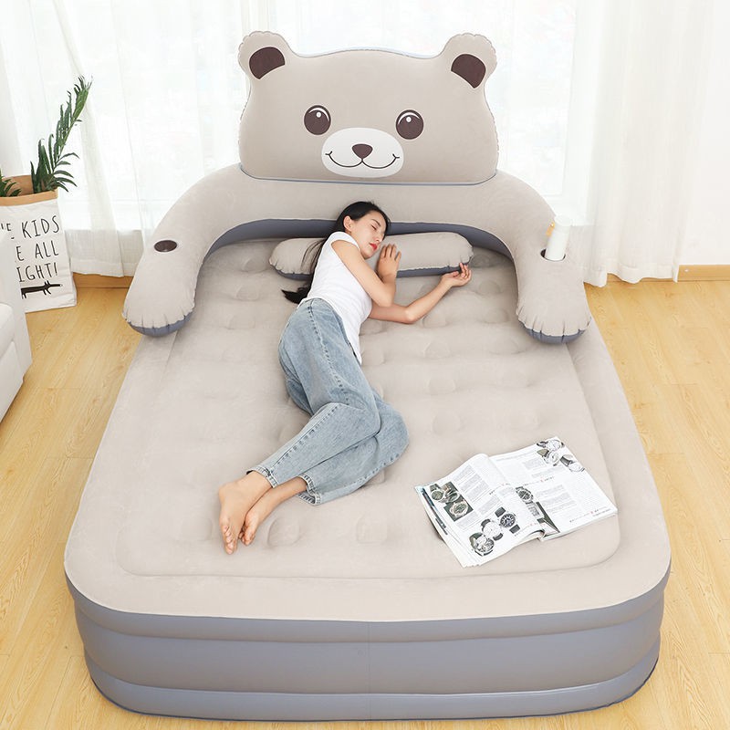 Hoạt hình giường bơm hơi tăng chiều cao và dày gấp cho người đơn Đệm gia đình đôi gấu lười <