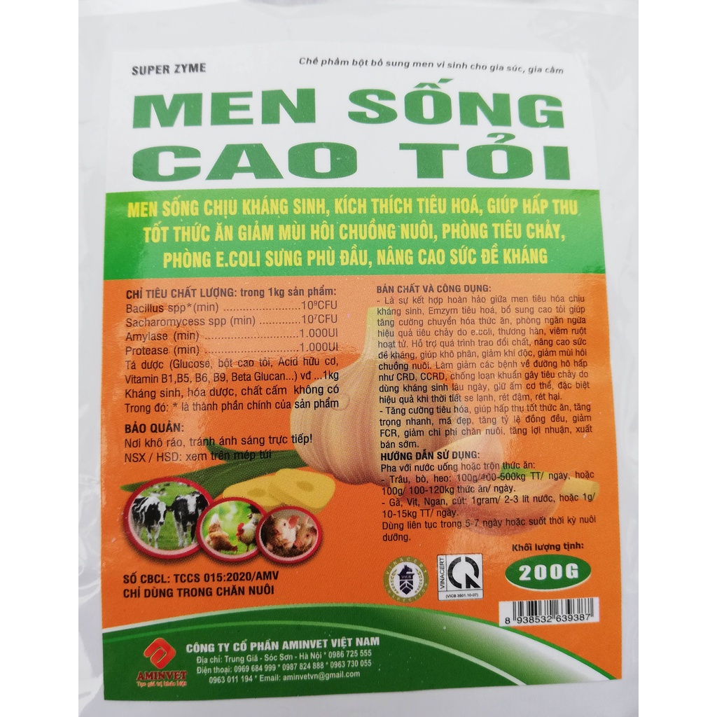1 gói Men sống Super Zyme Cao tỏi 200g giúp hấp thu tốt thức ăn, giảm mùi hôi chuồng nuôi