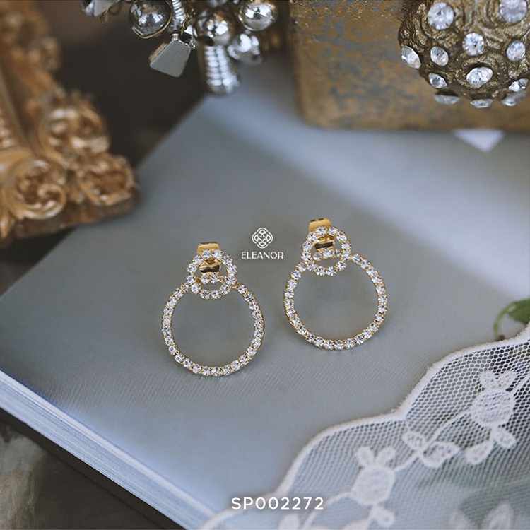 Bông tai nữ ngọc trai nhân tạo đính đá Eleanor Accessories hình cong phụ kiện trang sức nhỏ xinh