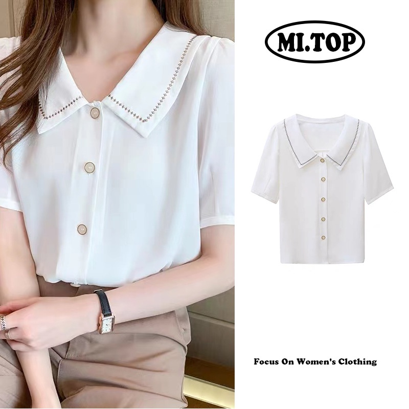Áo Sơ Mi Chiffon Cổ Búp Bê Màu Trắng Thời Trang Công Sở Dành Cho Nữ