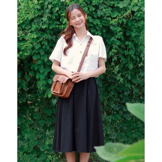 Áo sơ mi linen nữ croptop lửng basic vintage Ulzzang