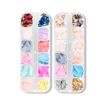 Xà cừ nail khay mix giấy nhún đá sỏi đính móng Yapas x Pinpai , Set xà cừ vân đá mix màu trang trí móng chuyên dụng