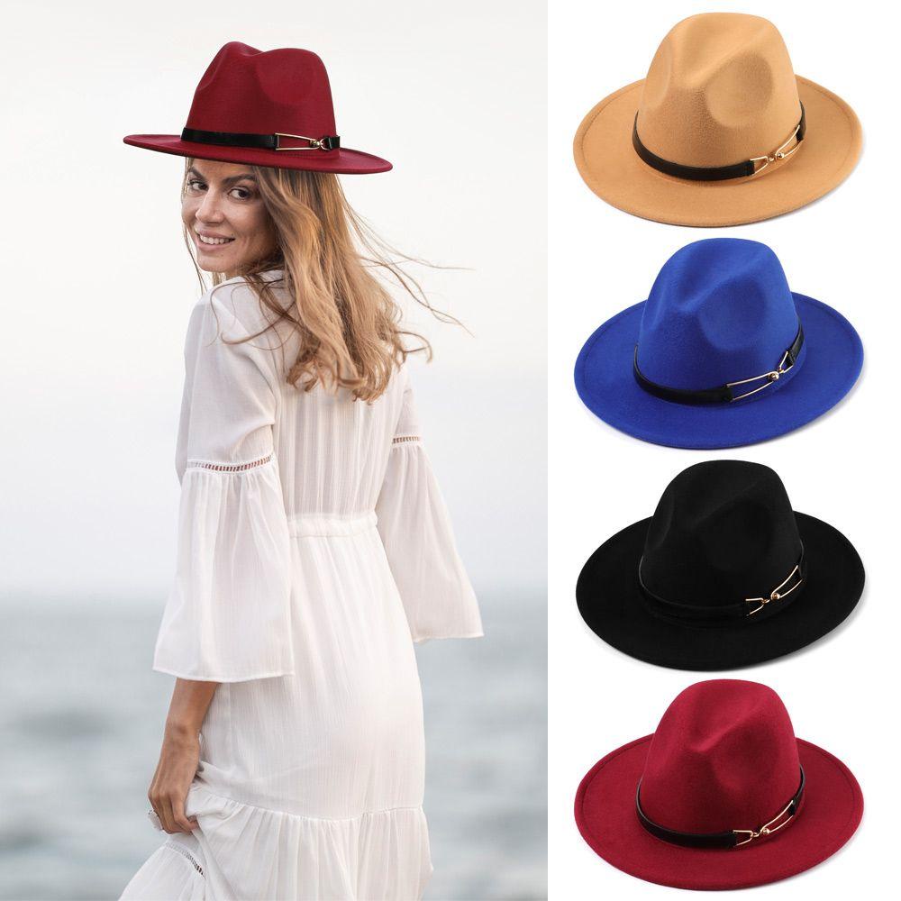 Mũ Fedora Rộng Vành Bằng Len Thời Trang Thu Đông