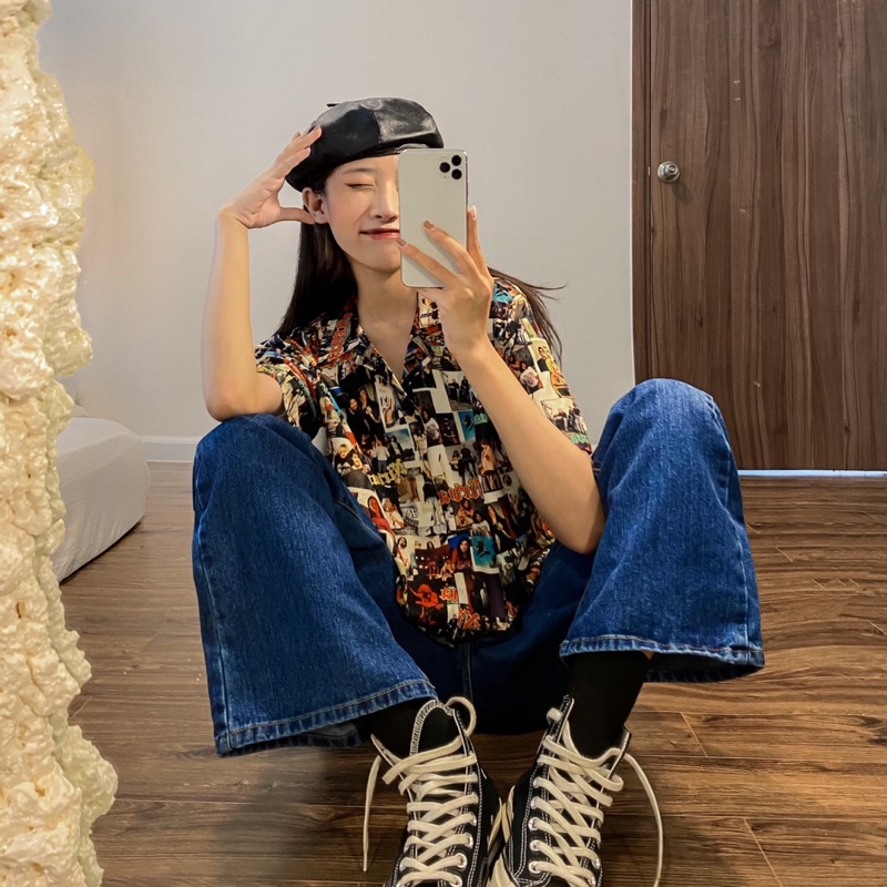 Áo sơ mi cổ vét in hình cổ điển
