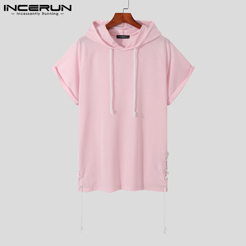 INCERUN Áo Hoodie Dây Rút Ngắn Tay Thời Trang Trẻ Trung Cho Nam