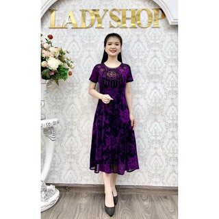 Đầm trung niên dệt kim tuyến thiết kế đá pha lê thời trang Ladyshop TK604