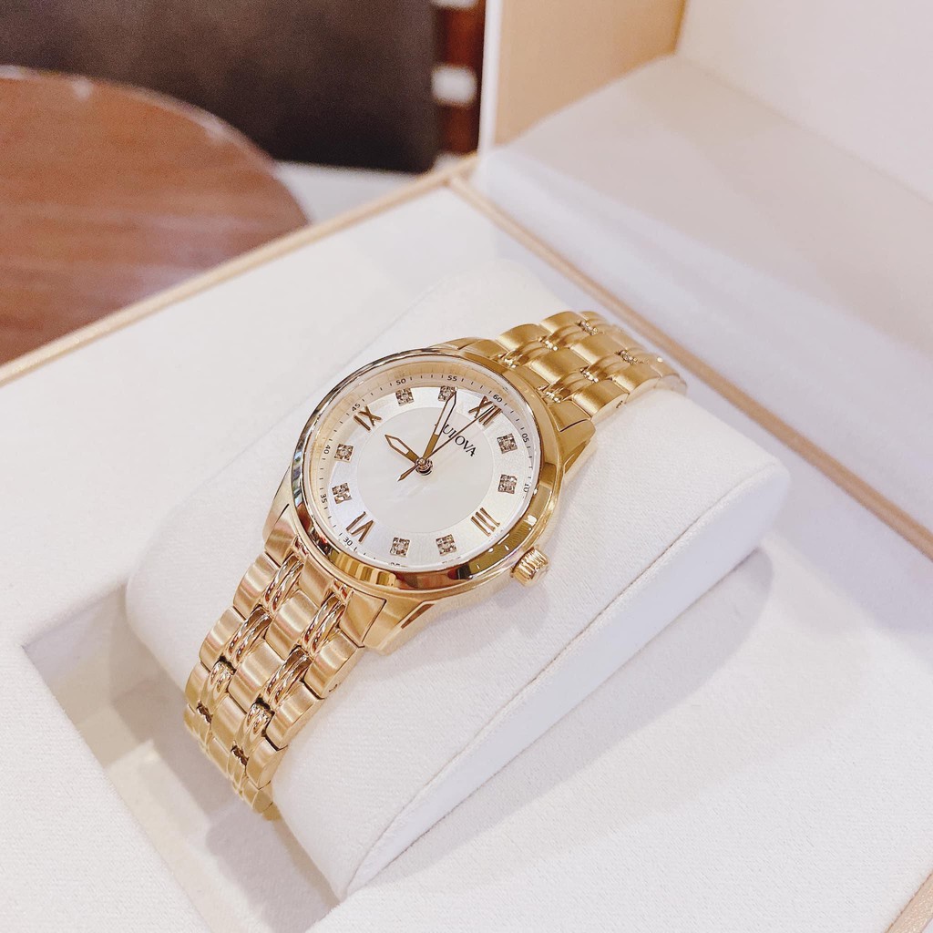 Đồng hồ nữ chính hãng  Bulova 97P119 Ladies Gold-Tone Diamond - Máy Quartz pin - Kính cứng