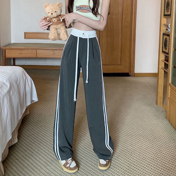 Quần Dài Lưng Cao Ống Rộng Màu Sắc Tương Phản Thời Trang Mùa Hè Cho Nữ