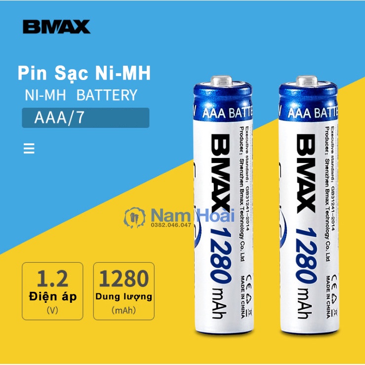 Pin sạc BMAX AAA số 7 1.2V 1280mAh 1580mAh đồ chơi điện điều khiển từ xa Pin AAA Ni-MH