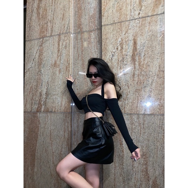 [ Có sẵn ] Áo Croptop Yếm Tay Dài Ôm Body sexy