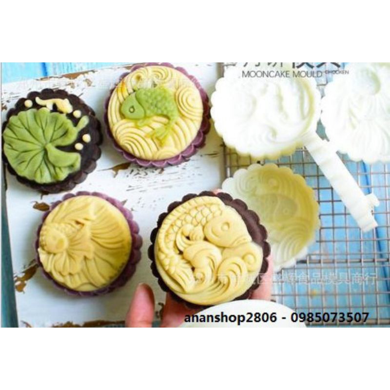 Khuôn trung thu lò xo 4 mặt cá sóng