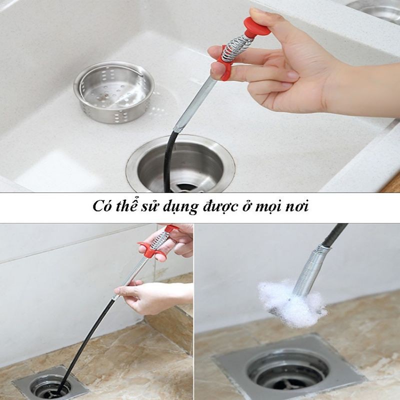 Gậy Thông Cống Dài 60cm &amp; Bột Thông Tắc 260g Thoát Nước Sàn, Bồn Cầu, Lavabo, Chậu Rửa Bát ...