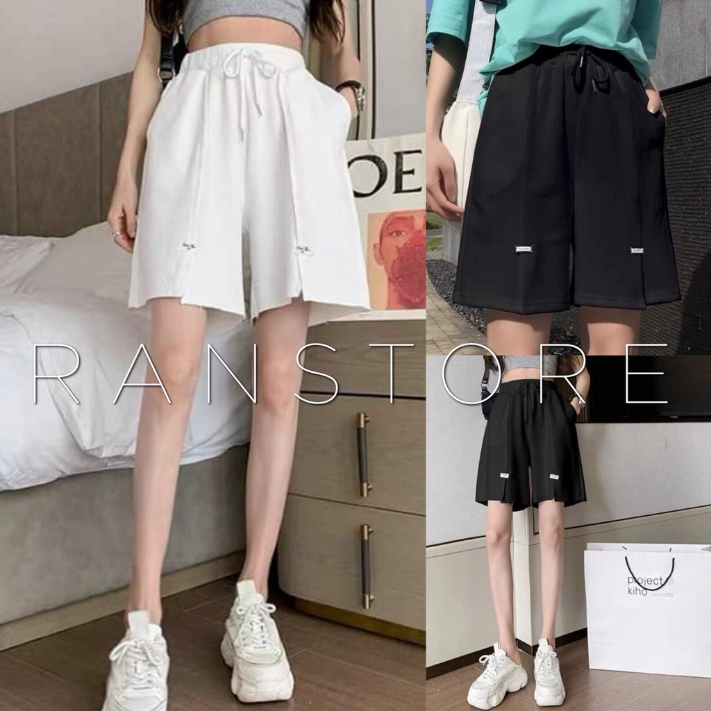 Quần đùi lửng xẻ ống ulzzang 3 màu trẻ trung năng động/ Quần short nam nữ ống rộng unisex cạp chun co dãn_ranstore