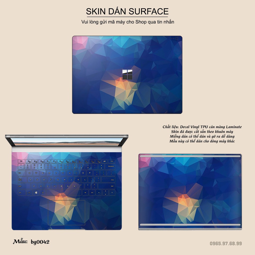 Miếng dán Skin bảo vệ mặt lưng Surface Pro 2/ Pro 3/ Pro 4/ Pro 5/ Pro 6/Pro 7/Pro X / Surface Go /Book in hình sưu  tầm