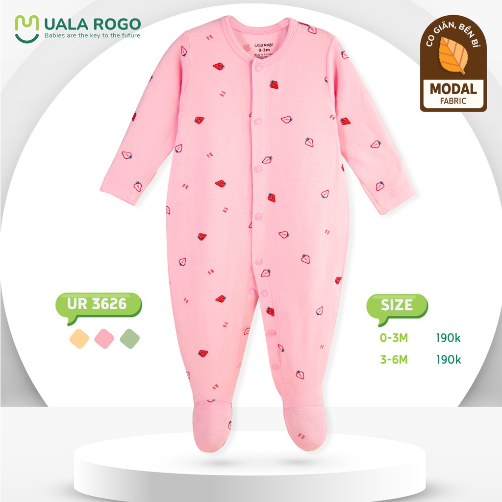 Body Uala Rogo Modal liền chân dài tay hoa quả cao cấp mềm mịn thoáng mát thấm hút tốt cho bé trai bé gái 3626