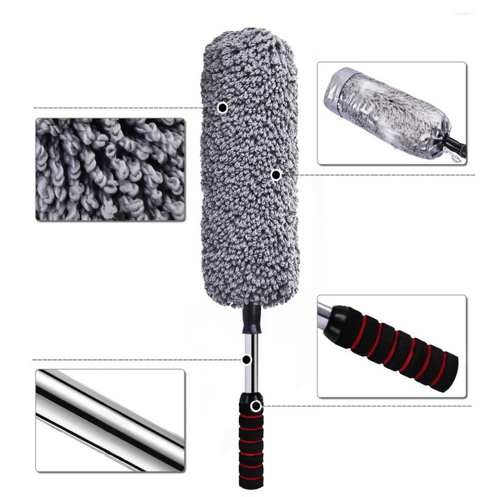 Chổi lau bụi xe ô tô sợi dầu cán inox chuyên dụng, chổi lau xe ô tô siêu mềm chống xước tuyệt đối
