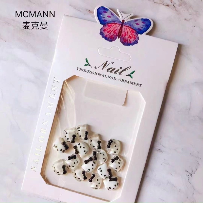Charm 3D hoạt hình trang trí móng nail Hình hello kitty trắng