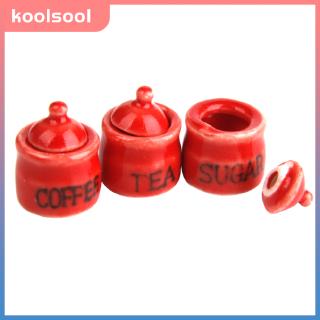 1/12 Ceramic Dollhouse Miniature Storage Jars Decoration 1 Set Red