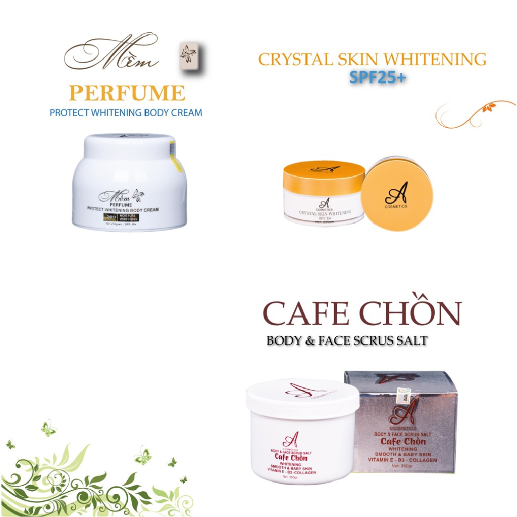 Combo Kem Body Mềm , Ủ Trắng Pha Lê Tinh Thể Nước & Muối Tẩy Tế Bào Chết Cafe Chồn Acosmetics | BigBuy360 - bigbuy360.vn