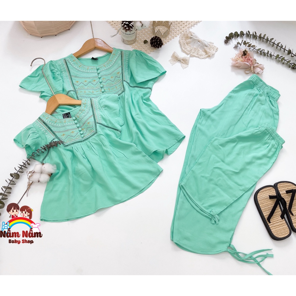 Set đồ đôi thêu thổ cẩm mẹ và bé gái hàng xuất f21 Bảo Sam