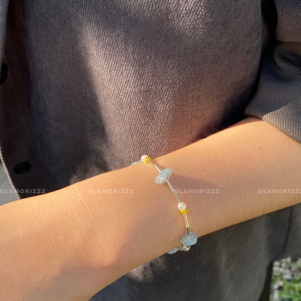 Vòng tay mix đá năng lượng Aquamarine | Handmade by Glamorizzz |