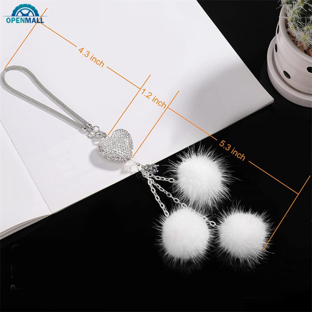 Phụ Kiện Treo Trang Trí Gương Chiếu Hậu Xe Hơi Hình Trái Tim Đính Đá Phối Cục Bông Xi