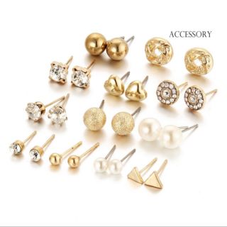 Set 12 đôi khuyên tai Korea hàng chuẩn loại chốt bằng hợp kim