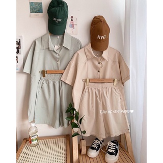 Set sơ mi quần short chỉ nổi